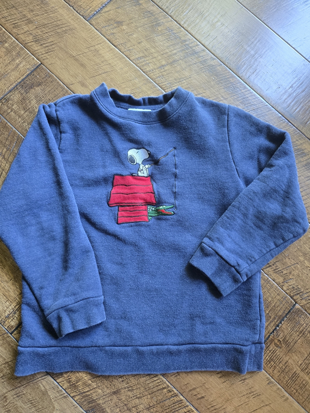 Lacoste Navy Crewneck Sweatshirt with Snoopy Doghouse Patch